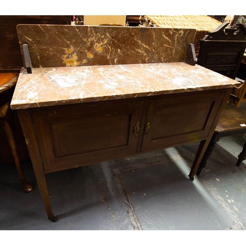 507 - EDWARDIAN MARBLE TOP INLAID WASHSTAND  - AF W/W 107L X 43D X 100H CM