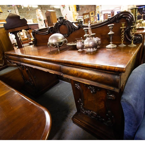 524 - VICTORIAN MAHOGANY PEDESTAL SIDEBOARD 220 X 68 X 137CM H