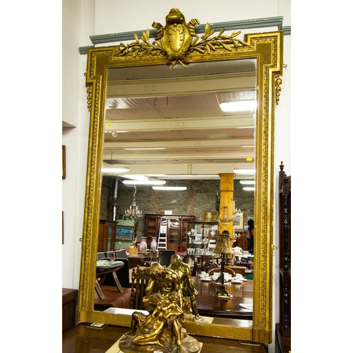 61 - GILT OVERMANTLE MIRROR WITH ORNATE TOP 171H X 114W