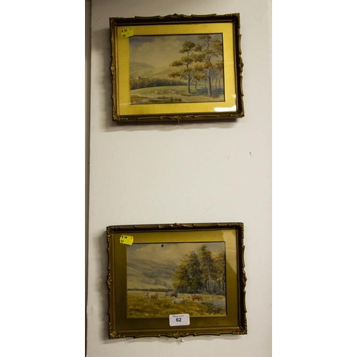 62 - PAIR OF SMALL WATERCOLOURS IN GILT FRAMES 26 X 21CM