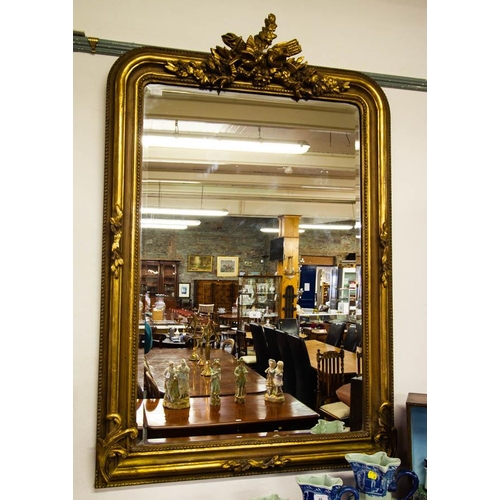 66 - ORNATE TOP GILT WOOD  MIRROR WITH ORNATE TOP. 115 X 100CM