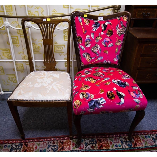 84 - PINK PATTERNED UPHOLSTERED CHAIR + OCCASIONAL CHAIR