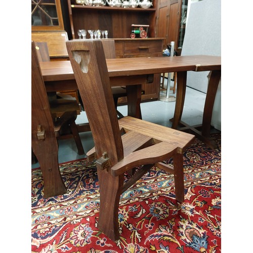 24 - AL O'DEA SOLID TEAK DINING TABLE WITH TABLE EXTENSION + 8 CHAIRS (6+2 CARVERS) 200L X 84W + 70L EXTE... 