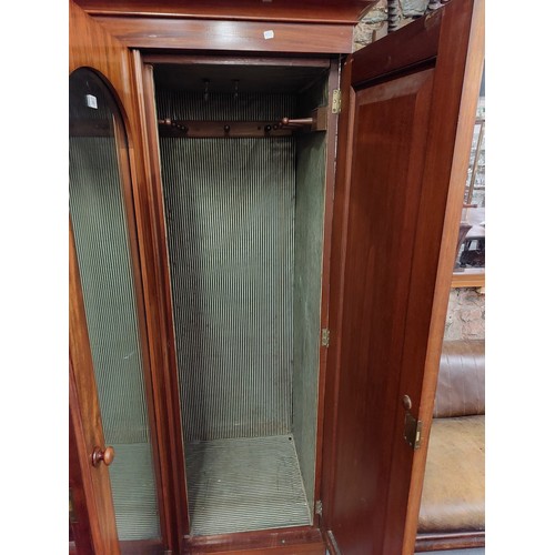 143 - QUALITY VICTORIAN MAHOGANY 3 DOOR FITTED WARDROBE 196L X 65D X 200H CM