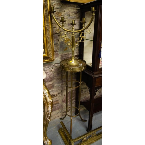 102 - HEAVY BRASS CANDELABRA + STAND