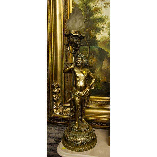 103 - PAIR OF BRASS CHERUB LAMPS