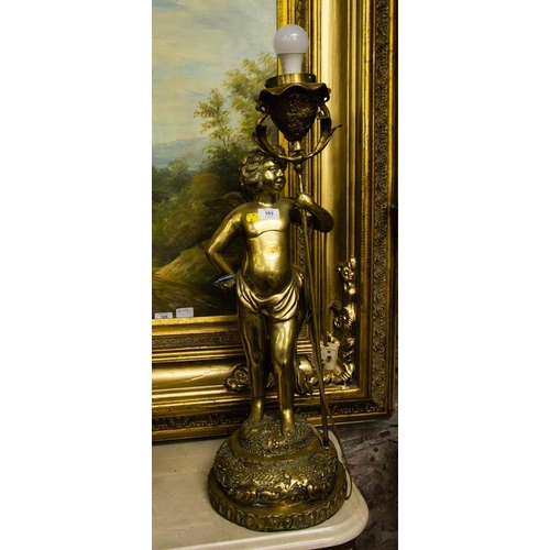 103 - PAIR OF BRASS CHERUB LAMPS