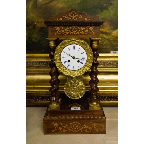 104 - INLAID ROSEWOOD FRENCH MANTLE CLOCK