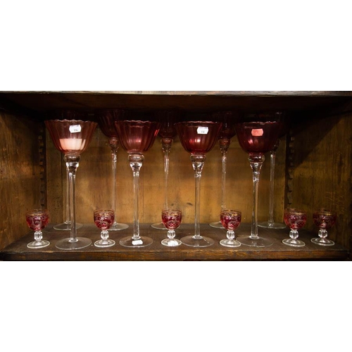 114 - 4 X 6 RED GLASSES + 9 CANDLEHOLDERS