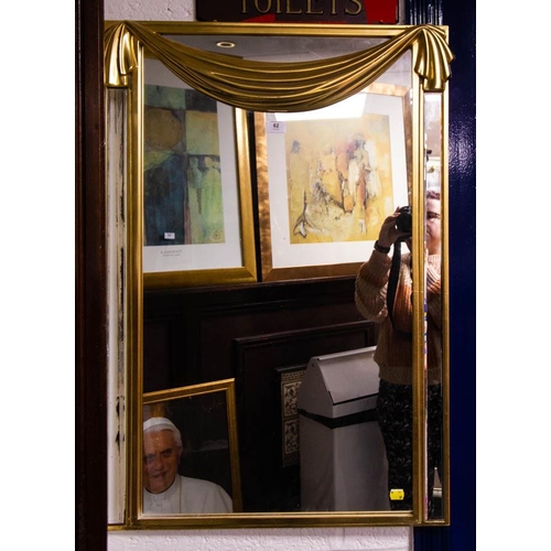 62 - GILT BEVELLED MIRROR WITH SWAGS. 65 X 92CM