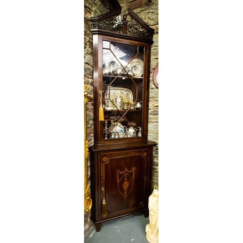 95 - PAIR OF QUALITY TALL CORNER CABINETS WITH CARVED PEDIMENT 86CM WIDE X 260CM HIGH