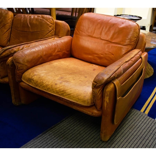 17 - 3 PIECE 1970S DE SEDE EXCLUSIV D5-61 LEATHER SUITE - 3 SEATER SETTEE + 2 ARM CHAIRS. - some damage