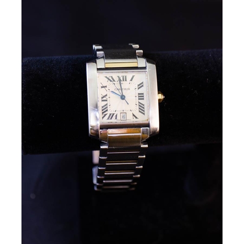 CARTIER TANK GENTS WATCH WITH STAINLESS STEEL AND GOLD BRACELET STRAP. MECHANICAL AUTOMATIC MOVEMENT - SWISS MADE. SERIAL NO. 167498CD. - NO BOX OR PAPERS