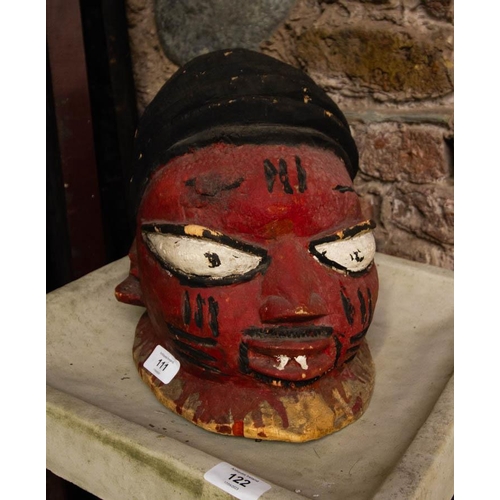 111 - ANGOLIAN FEMALE PWO MASK + RED CARVED CEREMONIAL MASK