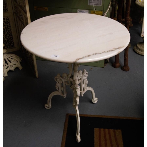 116 - MARBLE TOP TABLE WITH CAST IRON BASE 60W X 68H CM