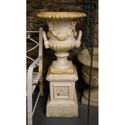 127 - PAIR OF ORNATE CAST PLANTERS ON STANDS 45W X 105H CM