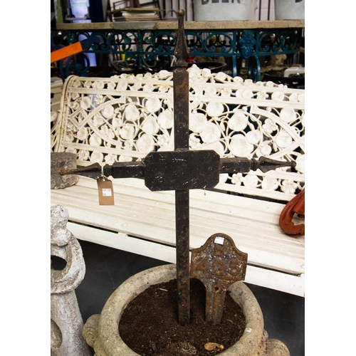 205 - CAST IRON WEIGHT, ANVIL, SIGN + CROSS