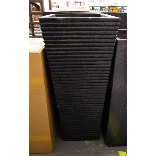 247 - 3 TALL BLACK STONE PLANTERS - 2x 40W X 40D X 90H, 1x 37W X 37D X 89H CM