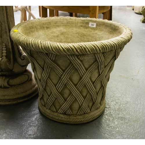 305 - PAIR OF STONE TRELLIS POTS 40H X 50W CM