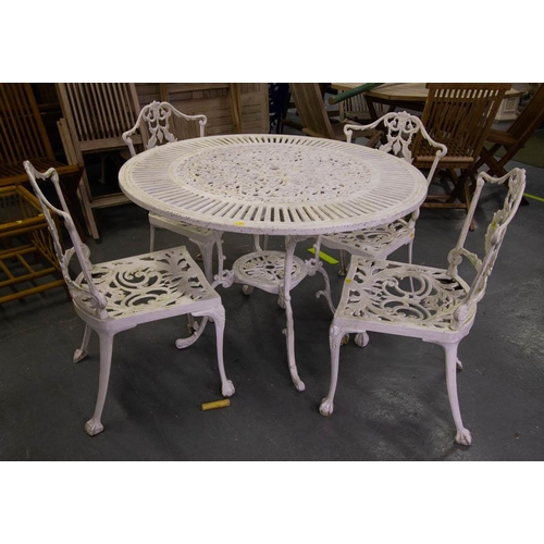 ROUND ORNATE METAL GARDEN TABLE 110CM + 4 CHAIRS