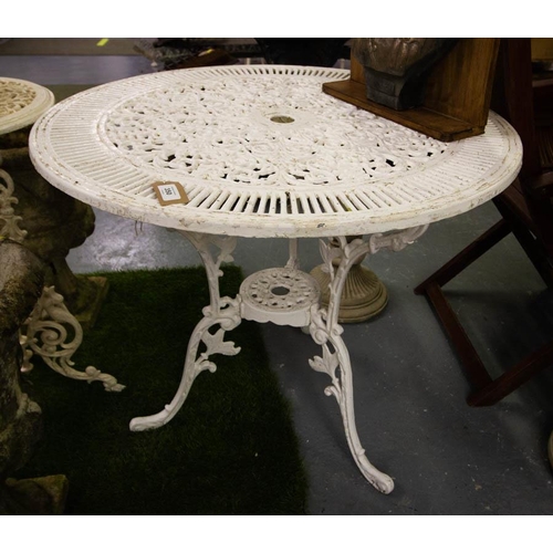 350 - ALUMINIUM ORNATE ROUND GARDEN TABLE. 80 CM DIA. X 70CM H