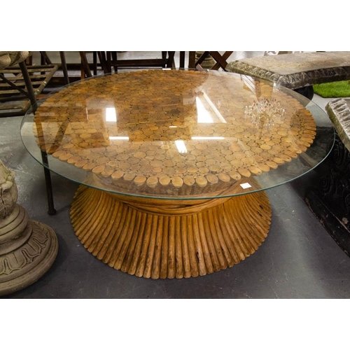 361 - UNUSUAL GLASS TOP SHEAF OF WHEAT COFFEE TABLE BY MAGUIRE