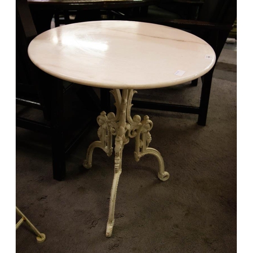 436 - MARBLE TOP TABLE WITH CAST IRON BASE 60W X 68H CM