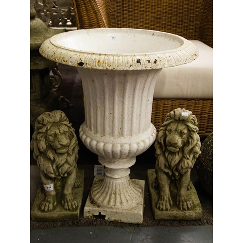 443 - PAIR OF CAST IRON FLUTED URNS