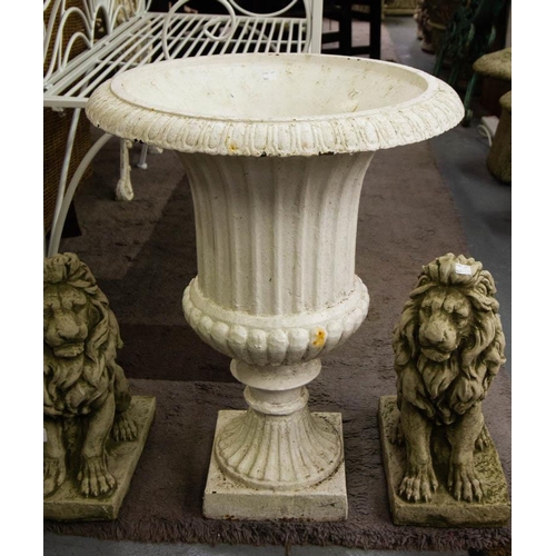 443 - PAIR OF CAST IRON FLUTED URNS