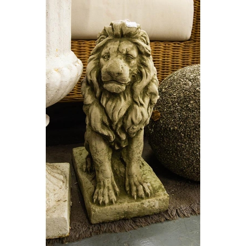 444 - PAIR OF STONE LIONS 40H CM