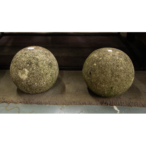 446 - PAIR OF  STONE BALLS 27H CM