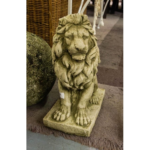 448 - PAIR OF STONE LIONS 40H CM