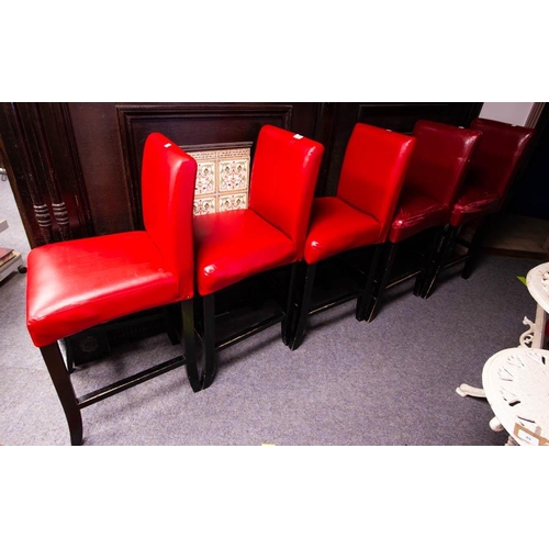 709 - 5 RED UPHOLSTERED HIGH STOOLS