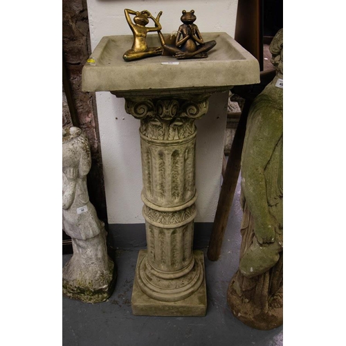 89 - TALL CORINTHIAN COLUMN BIRD BATH WITH SQUARE TOP 95H X 40W CM