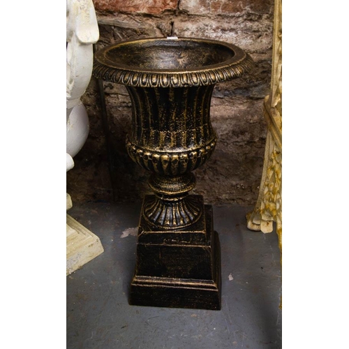 91 - PAIR OF SMALL BRONZED URNS 50CM HIGH