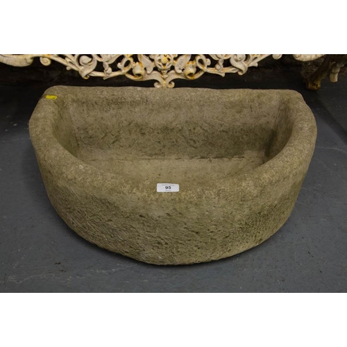 95 - PAIR OF HALF MOON STONE PLANTERS 60W X 40D X 20H CM