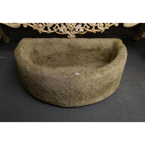 95 - PAIR OF HALF MOON STONE PLANTERS 60W X 40D X 20H CM