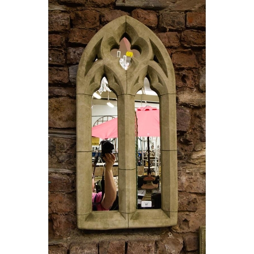 97 - STONE GOTHIC ARCH TOP MIRROR 38W X 80H CM