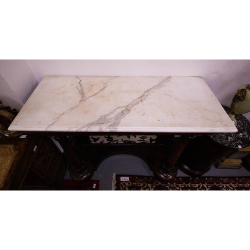 110 - PAIR OF QUALITY WILLIAM IV MARBLE TOP SIDE TABLES WITH MARBLE TOPS 115 X 47 X 98CM HIGH