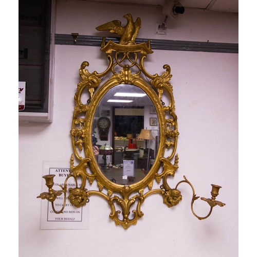 PAIR OF ANTIQUE GILT MIRRORS WITH SCONCES 50W X 97CM HIGH
