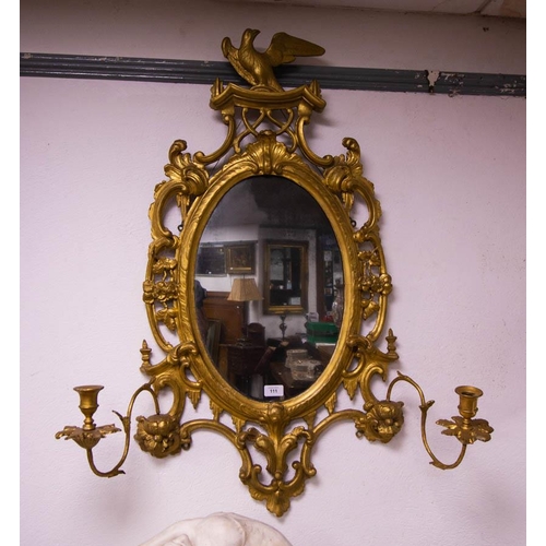 111 - PAIR OF ANTIQUE GILT MIRRORS WITH SCONCES 50W X 97CM HIGH