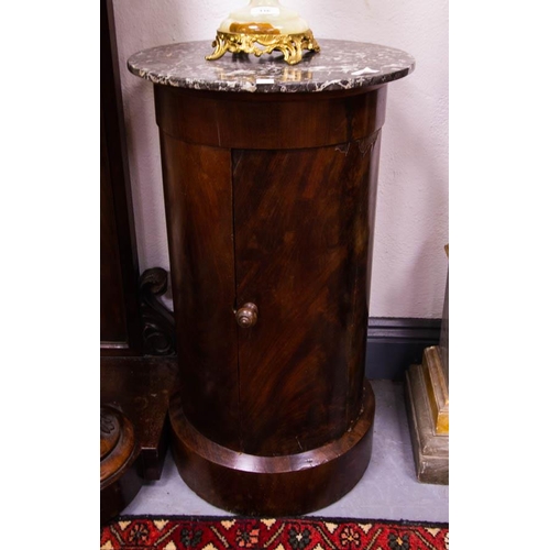 114 - PAIR OF MARBLE TOP CYLINDER POT CUPBOARDS 40 CM DIAMETER X 73CM HIGH