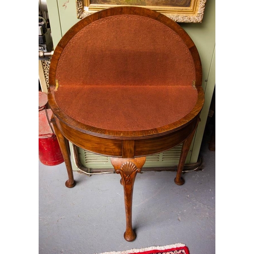 144 - ANTIQUE WALNUT FOLD OVER CARD TABLE AF 76W X 37D X 76H CM