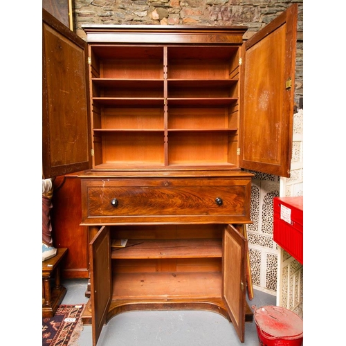 145 - ANTIQUE MAHOGANY 2 DOOR SECRETAIRE BLIND DOOR BOOKCASE. 140W X 63D X 242 CM HIGH