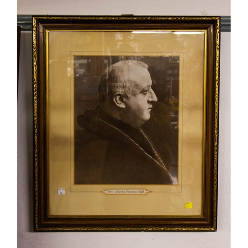 156 - SHAPED MAHOGANY INLAID PICTURE of REV. DR. SHEEHAN  + PICTURE