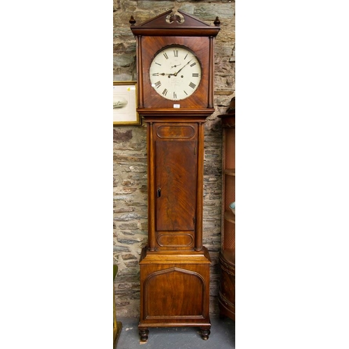 ANTIQUE MAHOGANY LONG CASE CLOCK WITH PAINTED DIAL . J DILLON, WATERFORD WITH PROVENANCE. ( see attached photo) 50 X 25CM X 220CM HIGH