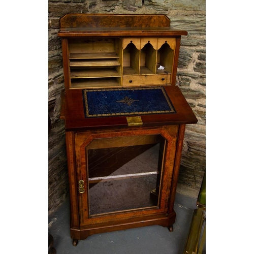 177 - NEAT EDWARDIAN INLAID WALNUT BUREAU BOOKCASE. 60 X 40CM X 115CM HIGH