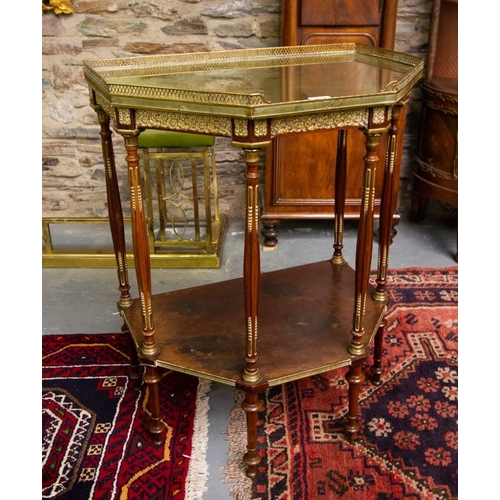 280 - FRENCH SHAPED TOP TABLE WITH BRASS GALLERY