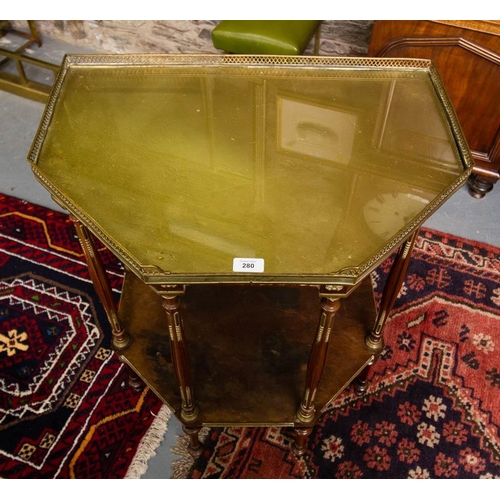 280 - FRENCH SHAPED TOP TABLE WITH BRASS GALLERY