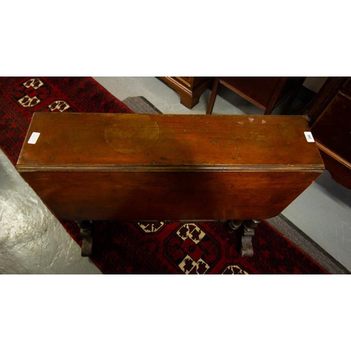 296 - MAHOGANY SUTHERLAND TABLE 85L X 21W + 40 EACH LEAF X 74H CM